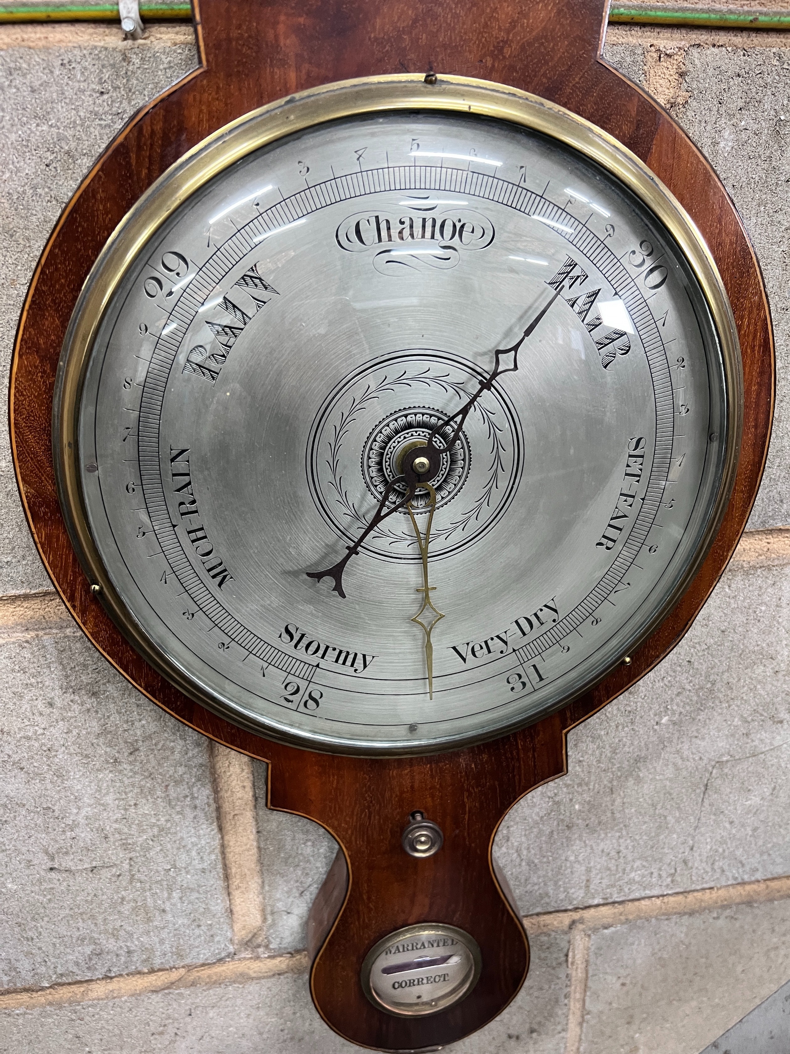 An early 19th century strung mahogany wheel barometer, 109cm *Please note the sale commences at 9am.